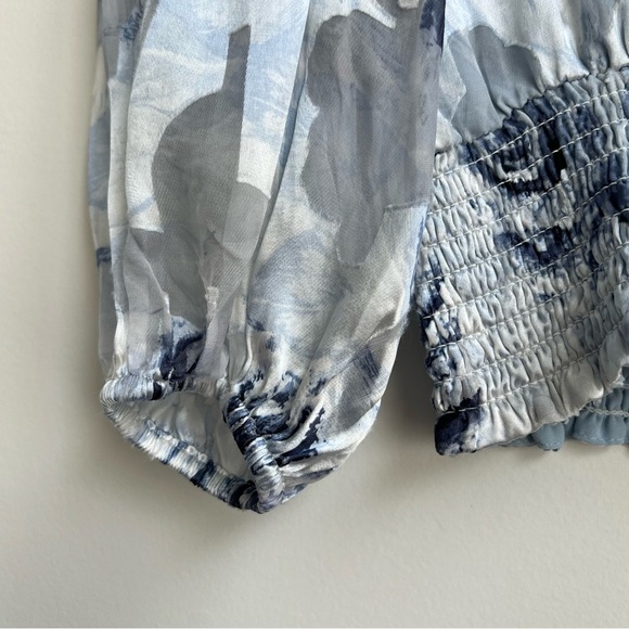 White House Black Market Floral Silk Burnout Smocked Blouse Womens XXS LS - Picture 6 of 12